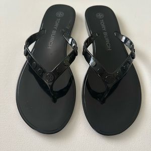 Tory Burch Black Studded Jelly Flip Flops
